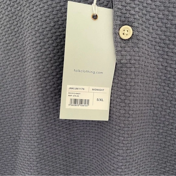 Folk Polo Shirt Mens XL 5 Short Sleeve Pullover Top Knot Midnight BNWT - Picture 3 of 7